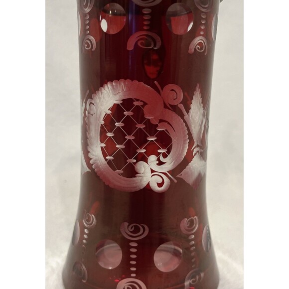 Egermann Bohemian Ruby Cut Glass Stein Pewter Lid Beer Tankard Deer Stag Czech - Picture 3 of 13